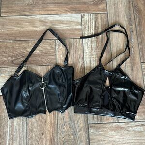 Lot of 2 small/medium pleather black bra top bdsm sexy roll play